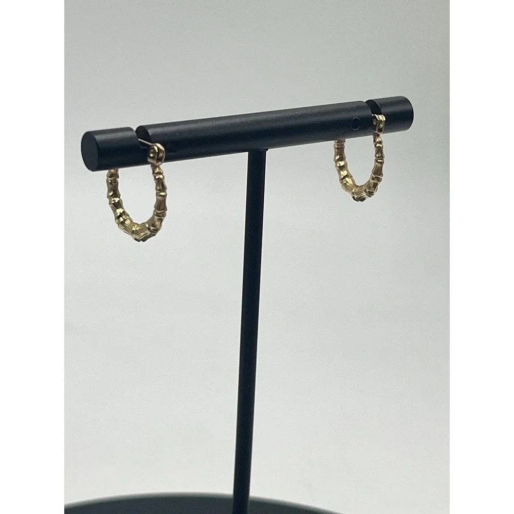 JCM Jacmel 14k‎ Yellow Gold Vintage Marked Bamboo Shrimp Hoop Huggie Earrings